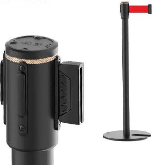 Black U Shaped Base Retractable Belt Barrier Stanchion LG-0091